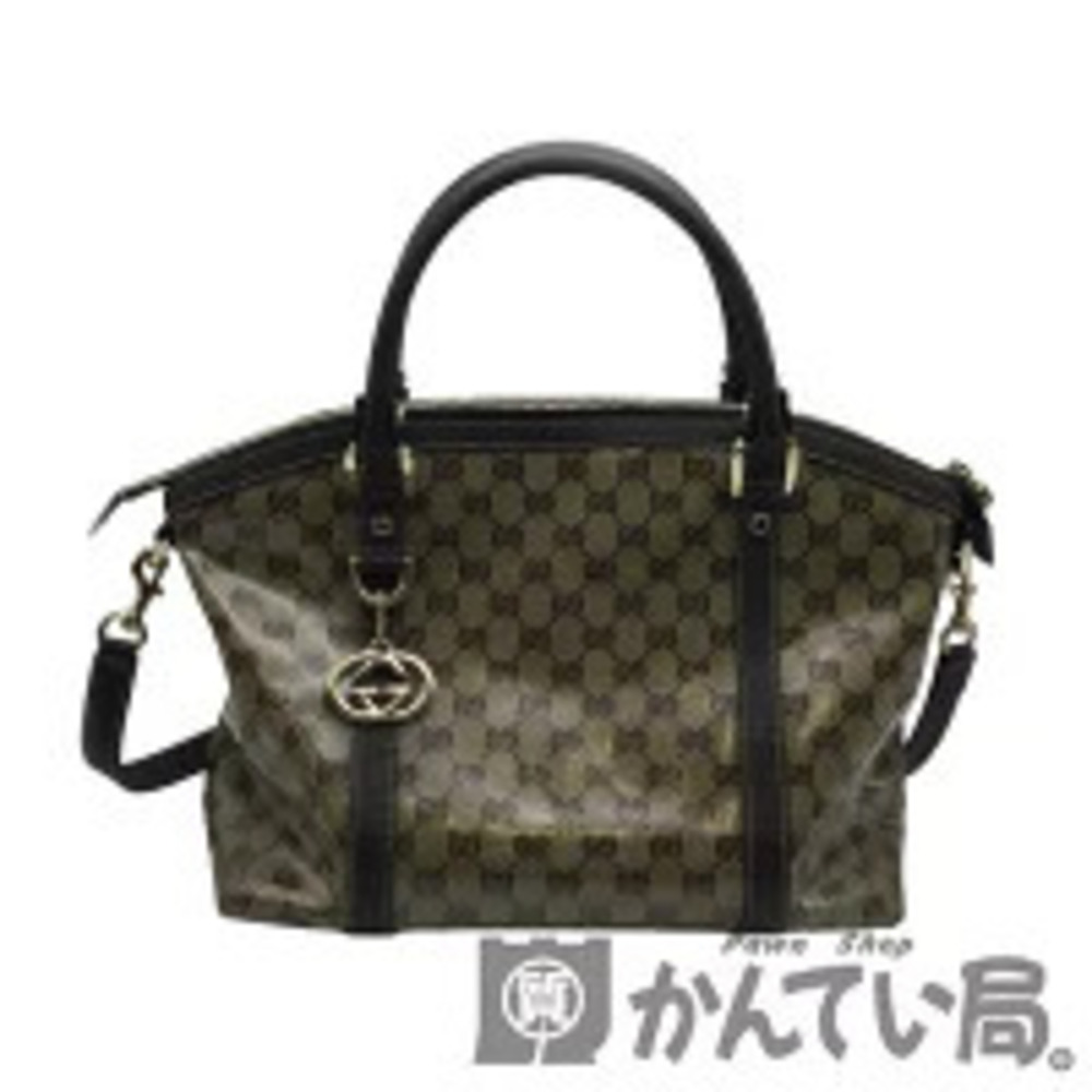 GUCCI Shoulder Bag GG Crystal Canvas Tote Handbag Charm